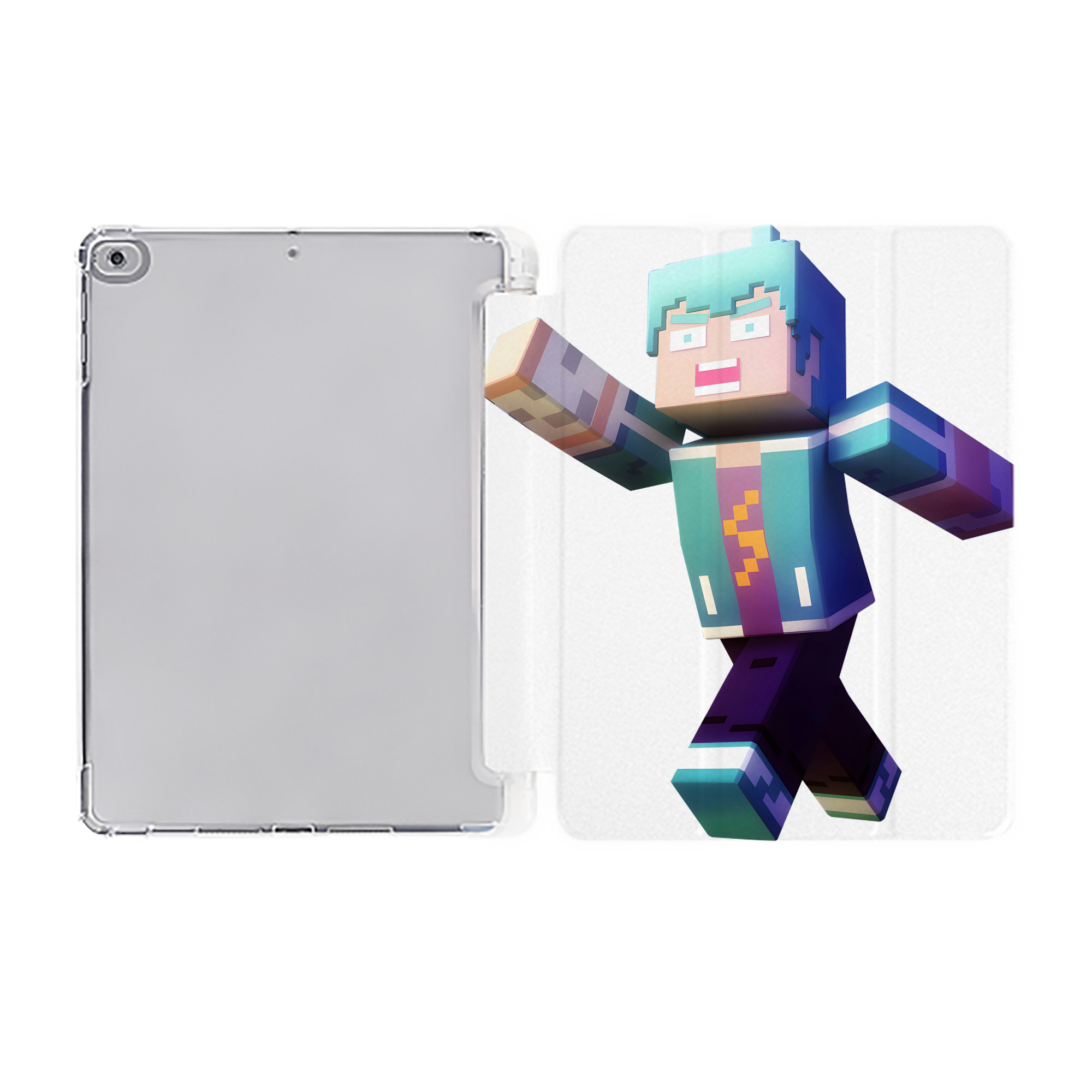 （画像用） マインクラフト ブロックの世界 Minecraft MC Block world IPad ケース ペン収納付き 三つ折りスタンド PUレザー×シリコン 対応機種9.5/10.5/10.9インチ